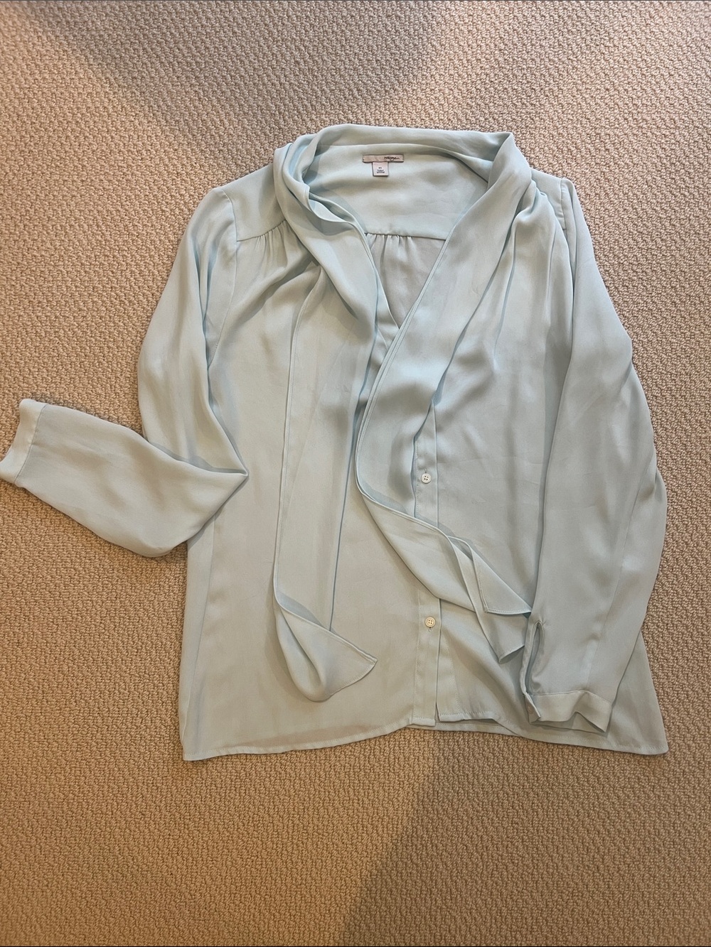 Halogen XS Mint Green Tie Neck Blouse Button Down Career Office Top
